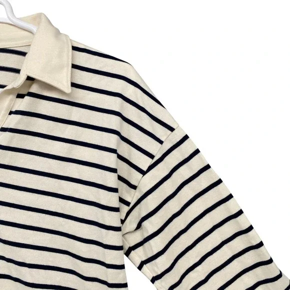 L.L. Bean Striped Polo Shirt V-Neck 3/4 Sleeve Women's XL REG Cream Navy - Picture 3 of 9